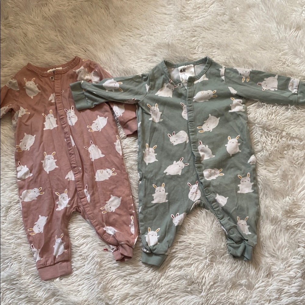 Adorable Bunny Print Kids One Pieces - Set of 2